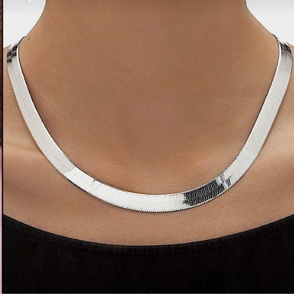 Sterling Silver 10mm Herringbone Necklace, Flat, Snake Unisex - Picture 5 of 13